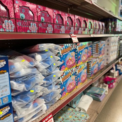 Aisle of household goods and kids items